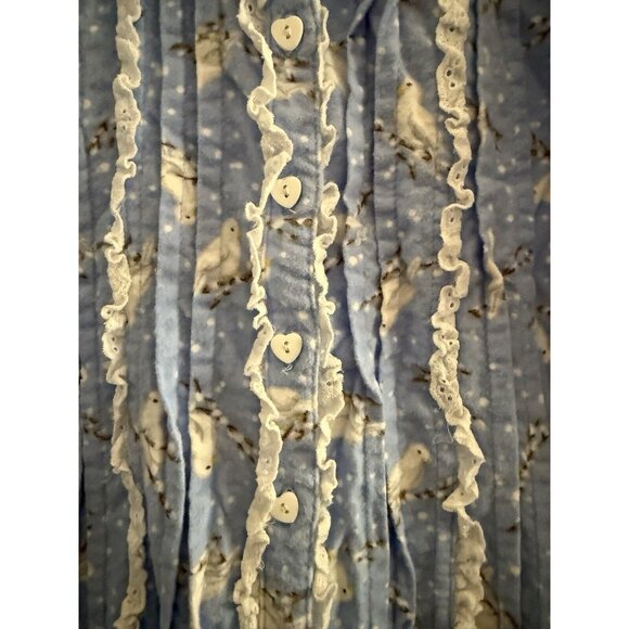 Vintage Lanz of Salzburg Pajama Set Blue Bird Flannel 2 Pc Set Modest Grandma M - Picture 2 of 9